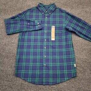 Magellan Outdoors Mens Small Flannel Button Down Shirt Plaid Blue Green Cotton